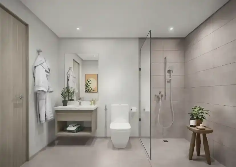 Yas Park Gate bathroom with a freestanding bath and vanity
