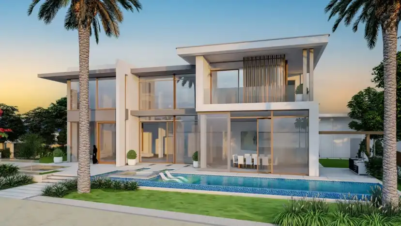 Seven bedroom beachfront villa with its pool and lawn