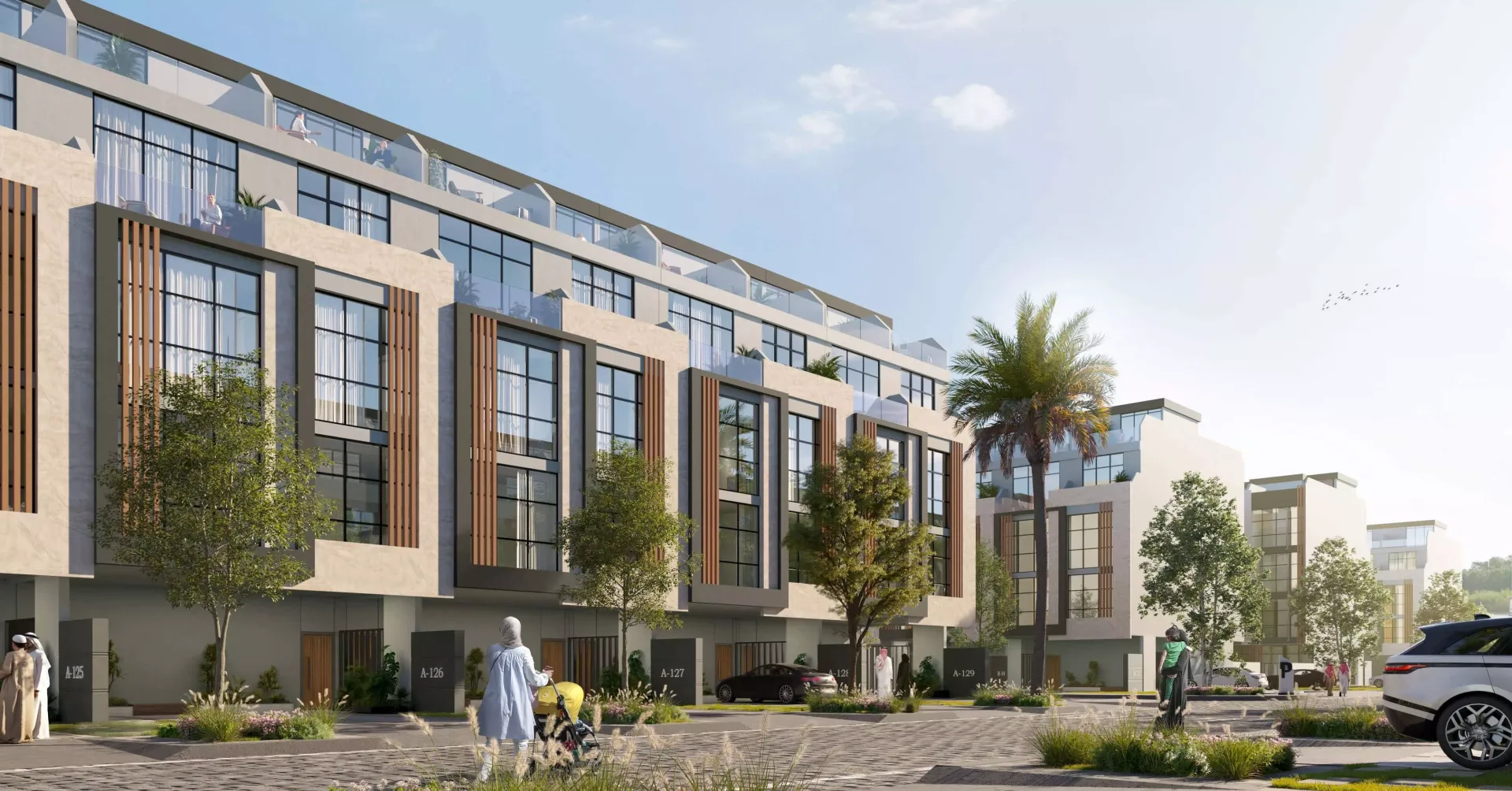 Project marketing visual for Reportage Village Khalifa City in Khalifa City.