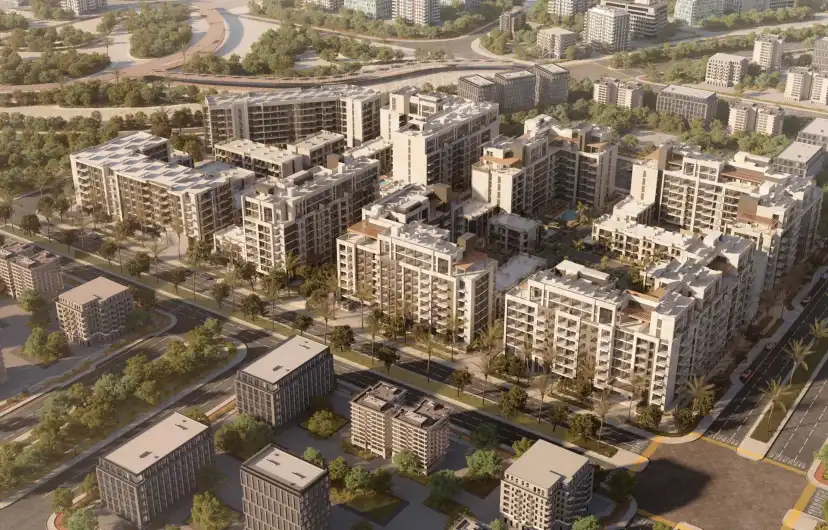 Aerial render of the Royal Park clusters at Masdar City