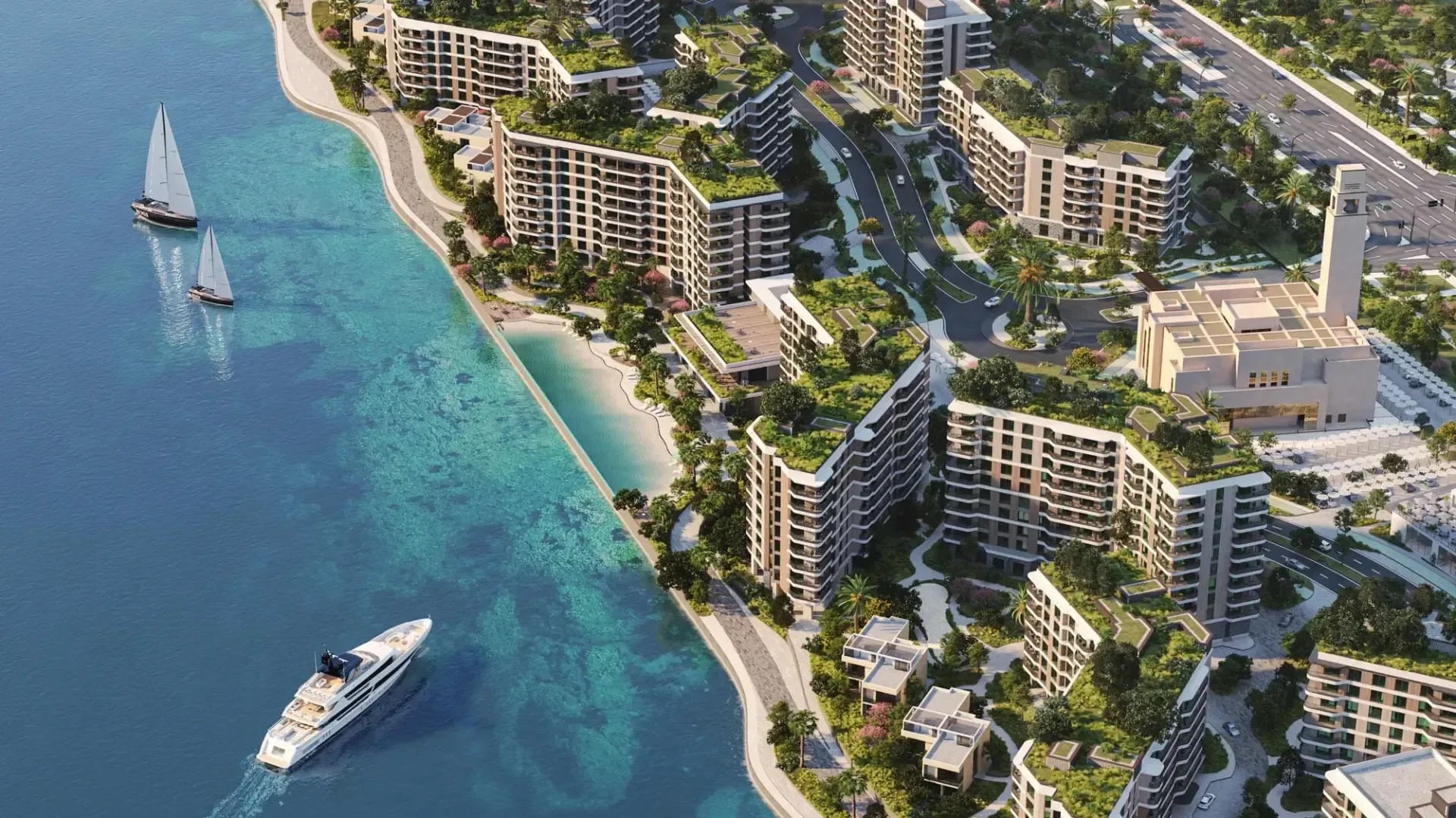 Project marketing visual for Gardenia Bay in Yas Island.