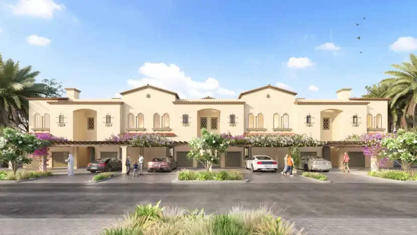 Carmona townhouse row with shaded parking and planted façades