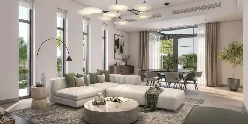 Alternative living and dining interior palette at Yas Park Views