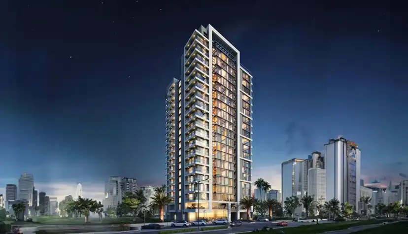 AK Tower lit at night